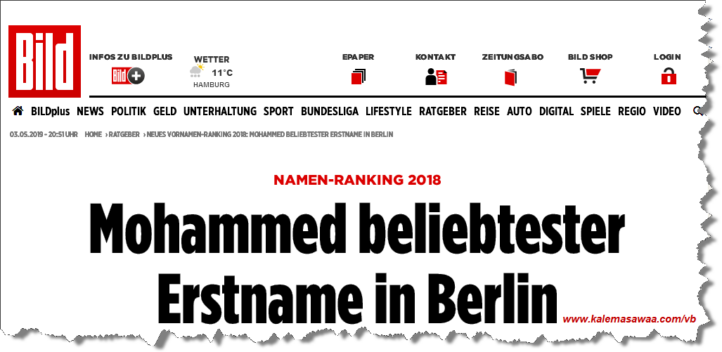 Mohammed beliebtester Erstname Berlin